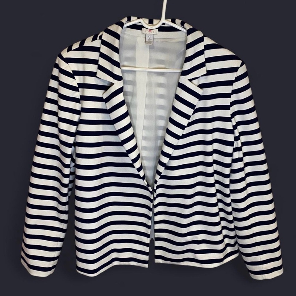 Chico's white & navy striped blazer